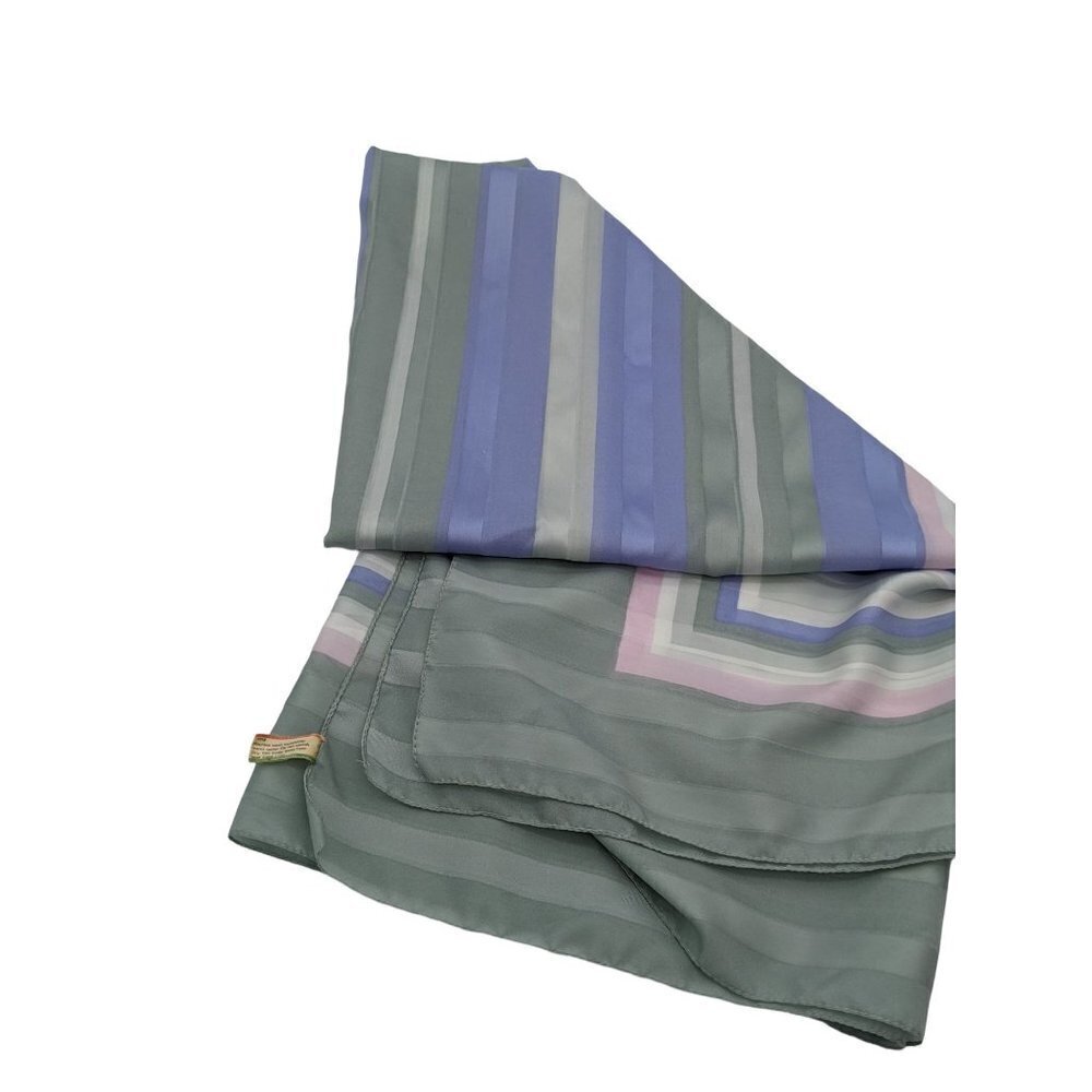 Vintage Made in‎ Italy Striped Square Scarf Sage Green Lavender Pink 44x47